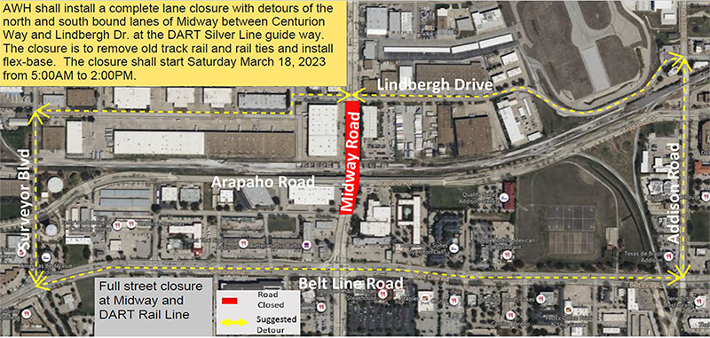 Midway Road March 18 2023 detour map
